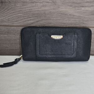 Henri Bendel Black Leather Textured Wallet with Gold Accents
